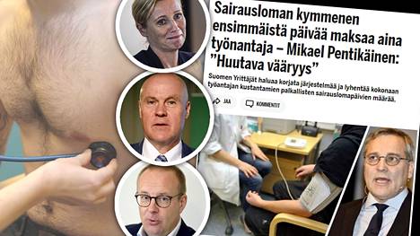 Suomen Yrittäjien Mikael Pentikäinen ehdotti sairauslomajärjestelmän muuttamista - Akava, STTK ja Akava torppasivat idean jo lähtötelineisiin. 