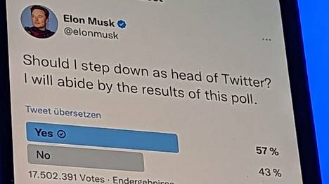 Elon Musk järjesti äänestyksen sen puolesta, pitäisikö hänen astua syrjään Twitterin johdosta.