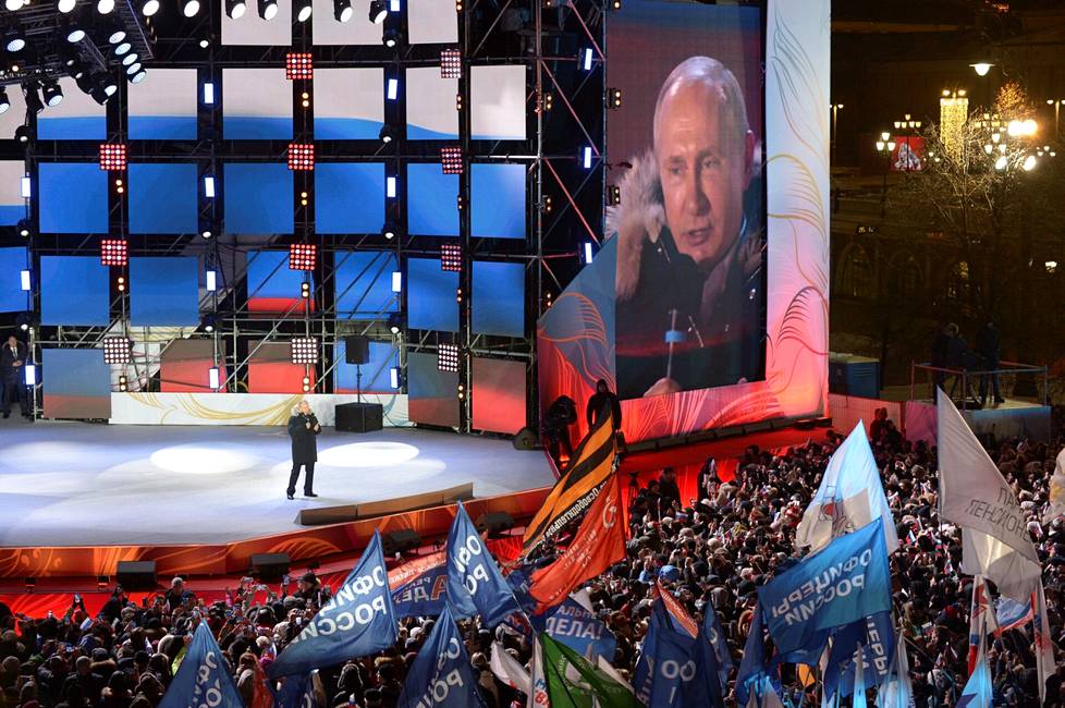 Putin kampanjatilaisuudessaan Moskovassa 2018.