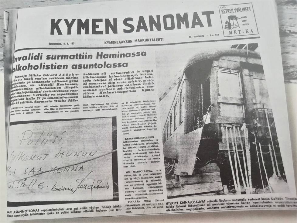 Kymen Sanomat kertoi Mikko Jääskeläisen surmasta pääjutussaan sunnuntaina 6. kesäkuuta 1971.