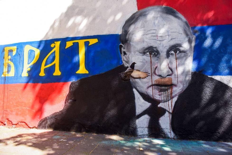 Seinamuraaliin Belgradissa on maalattu Putinin kuva ja sana veli. Putinin aloitettua hyökkäyksen Ukrainaan maalaus sai pintaansa Hitler-viikset.