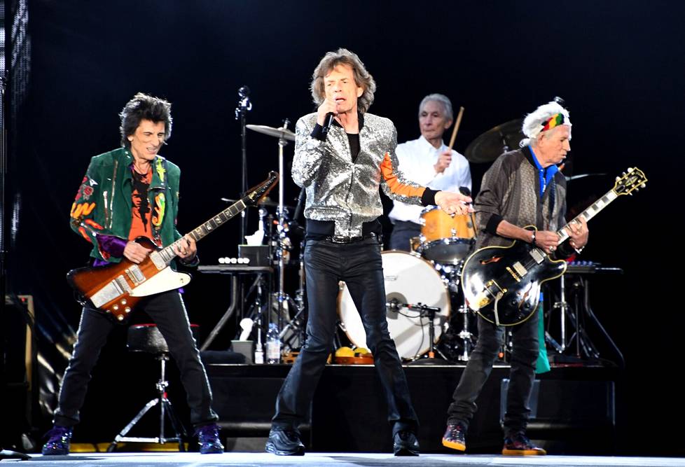 Rolling Stonesin Ronnie Wood, Mick Jagger, Charlie Watts ja Keith Richards esiintymässä Hampurissa elokuusa 2017.