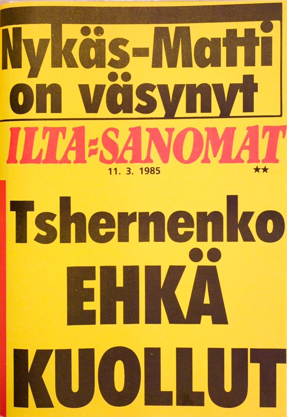 Ilta-Sanomien lööppi 11.3.1985.