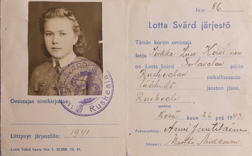 Lotta Koistisen Lotta Svärd -järjestön jäsenkortti vuodelta 1941.