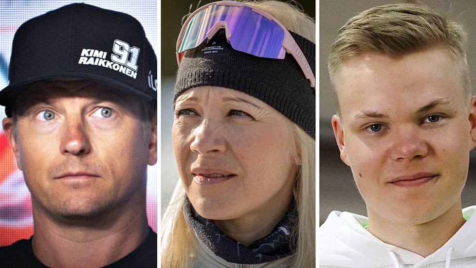 Kimi Räikkönen (vas.), Kaisa Mäkäräinen ja Eemil Helander.