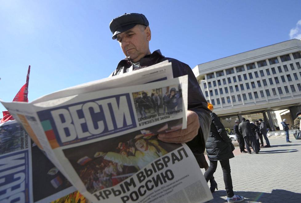Krimin niin kutsutusta ”kansanäänestyksestä” ja sen väitetystä tuloksesta – halusta liittyä Venäjään – kerrottiin paikallisissa lehdissä 17.3.2014.