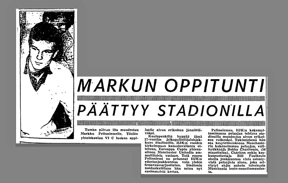 Ilta-Sanomat julkaisi pelipäivän iltapäivällä 22. syyskuuta 1965 jutun Markku Peltoniemen suuresta päivästä.