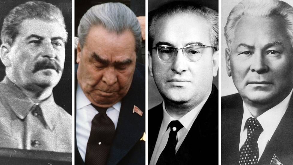 Josef Stalin, Leonid Breznev, Juri Andropov ja Konstatin Tshernenko.