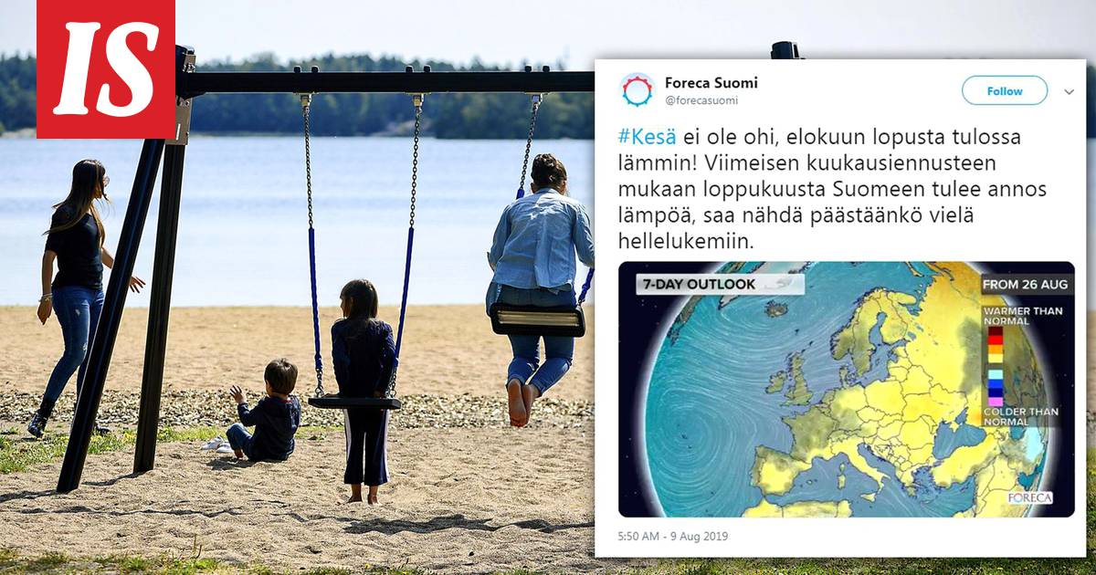 Kesä ei ole ohi! Foreca: Elokuun lopussa tulossa aimo annos lämpöä -  Kotimaa - Ilta-Sanomat