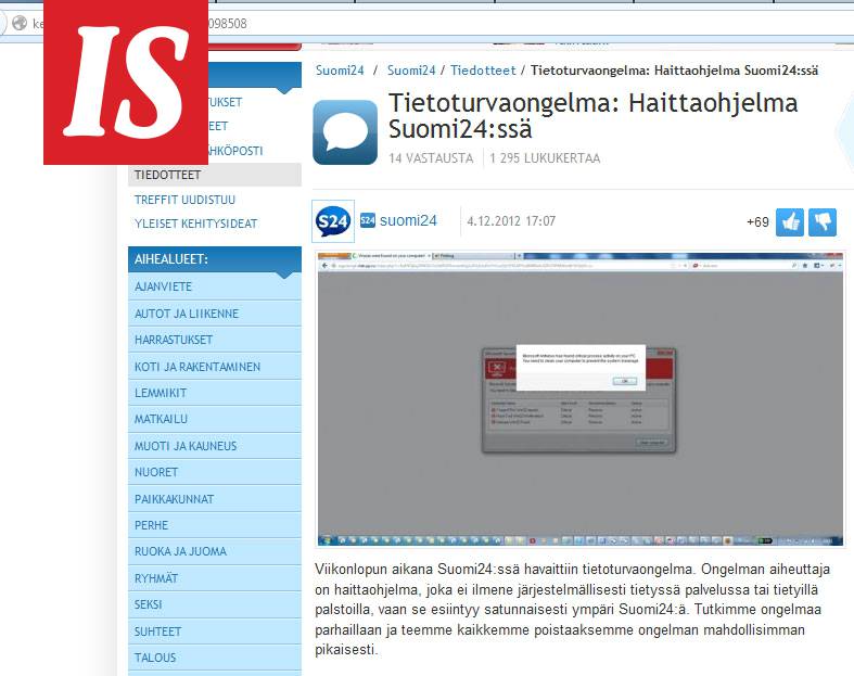 Suomi24: Mainokset sivustomme haittaohjelmien syy - Tietoturva -  Ilta-Sanomat