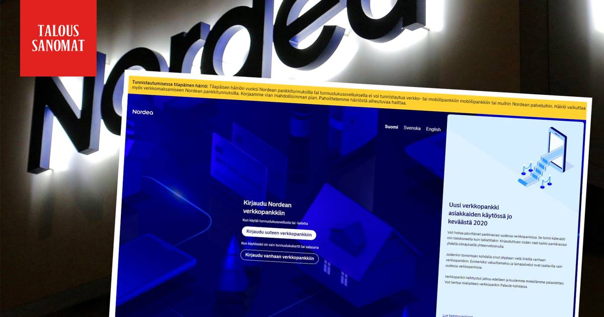 Nordean verkkopankin häiriö saatiin korjattua - Taloussanomat - Ilta-Sanomat